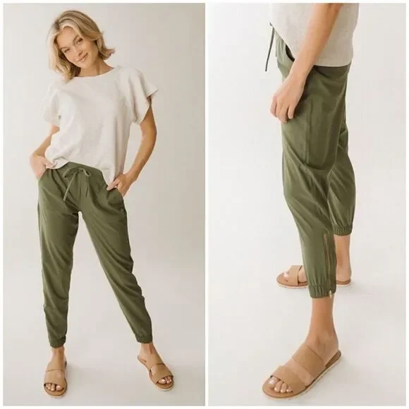 Albion Jettsetters Jogger Pant Zip Ankle Sage Green Comfy Activewear Size M Tall - Picture 2 of 16